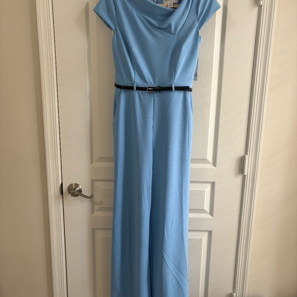 Donna Morgan Blue Wide-Leg Jumpsuit with Asymmetrical Neckline - Picture 1 of 1